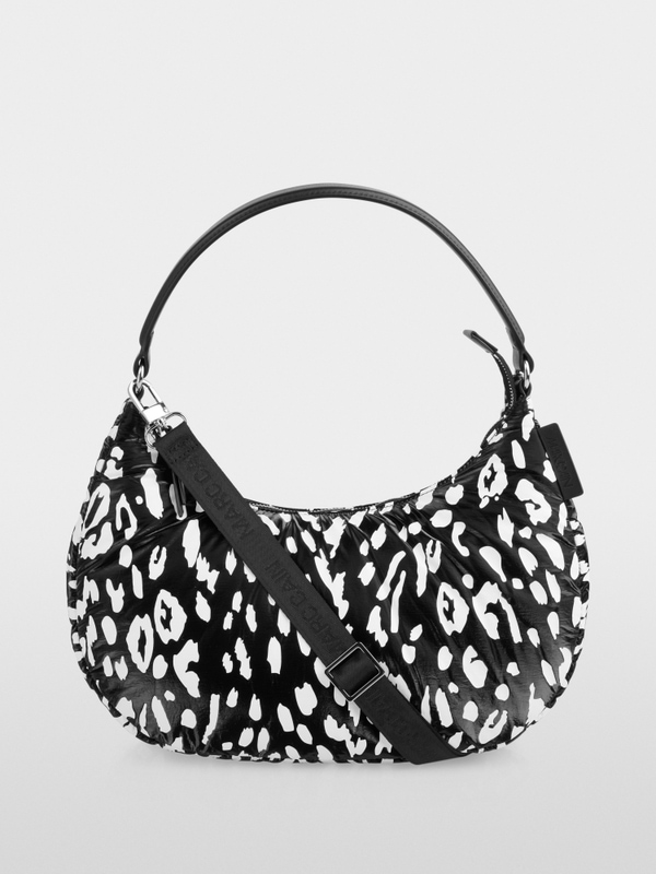 Nylon hobo bag with leopard print