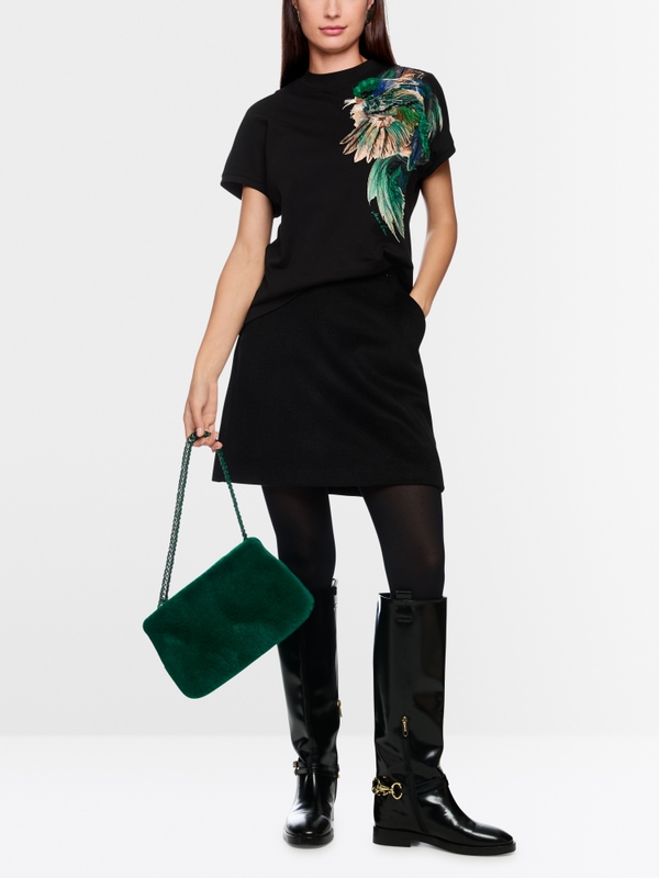 T-shirt en coton avec imprimé plumes