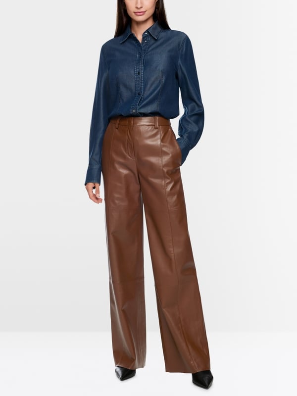 Leren broek WARRI met hoge taille