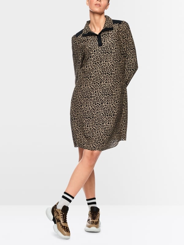 Leo print dress with gathered detail