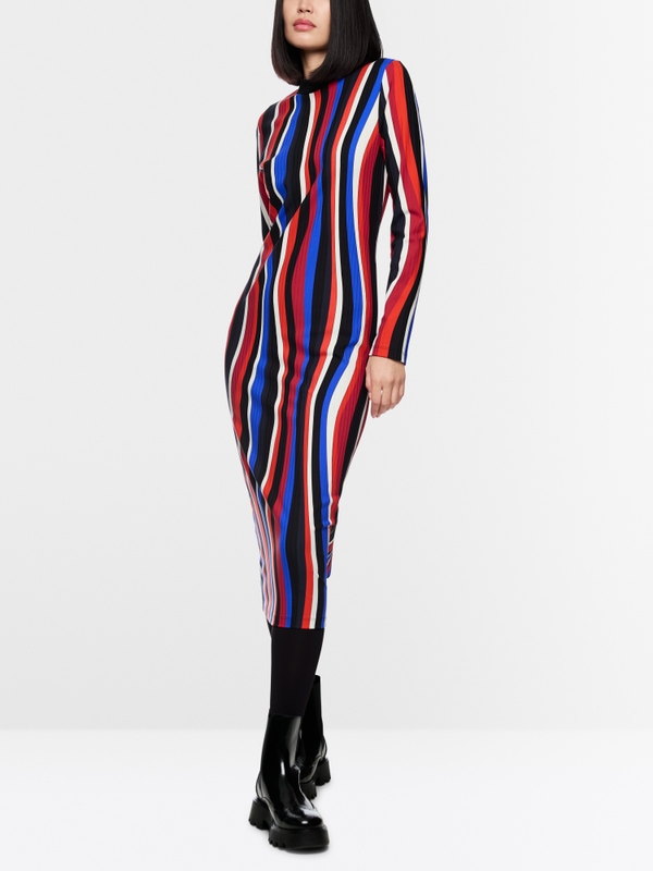 Robe midi à motif ondulé rétro