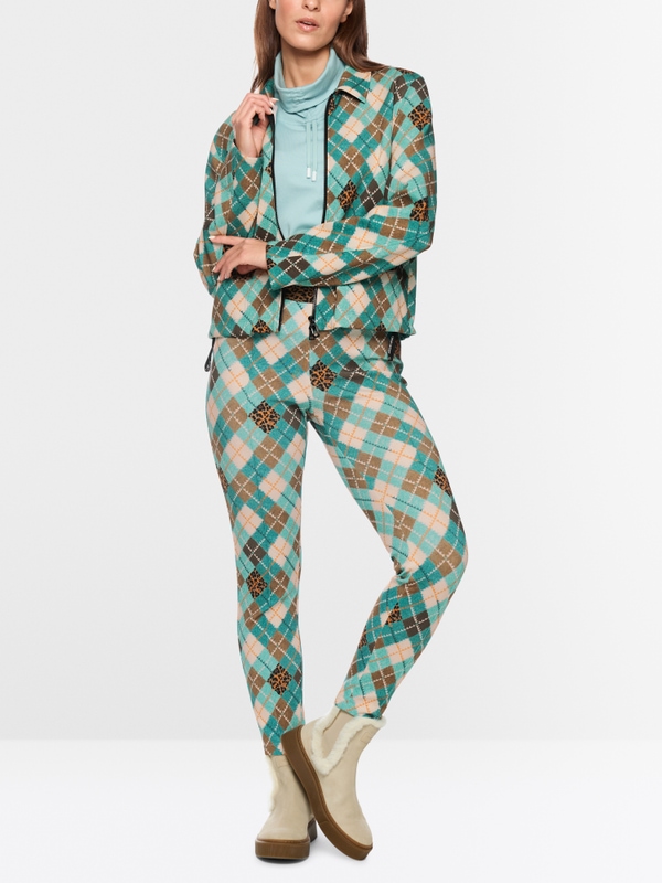 Veste en scuba avec motif argyle et détails léopard