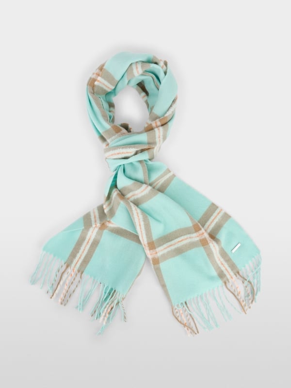 Check scarf with fringed edge