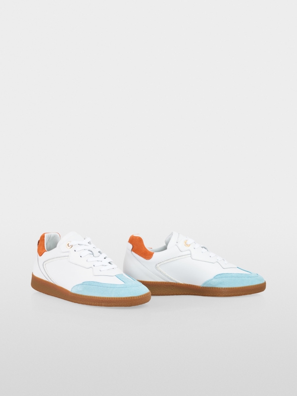 Leather-mix colour block trainers