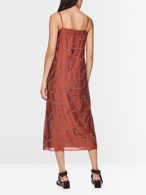 Mid-length dress featuring pearls