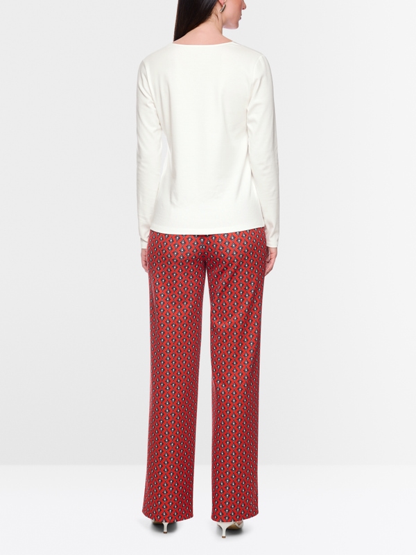 Long-sleeved top with silk trim