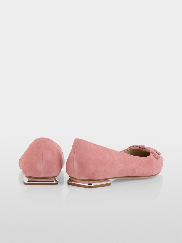 Pointed suede ballerina flats with bow