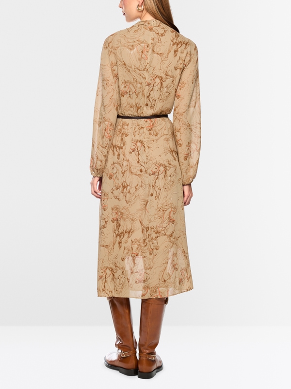 Printed dress with drawstring belt