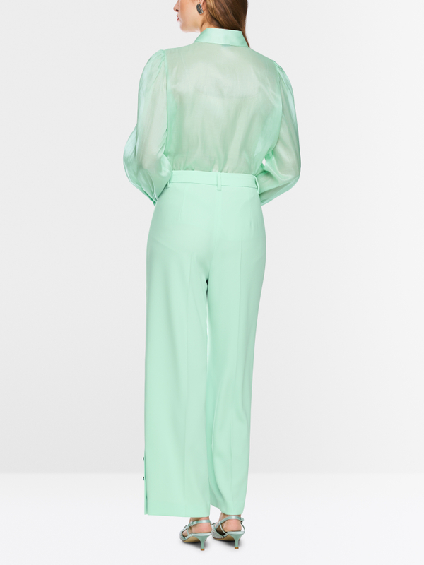 Puff-sleeve blouse with fabric buttons