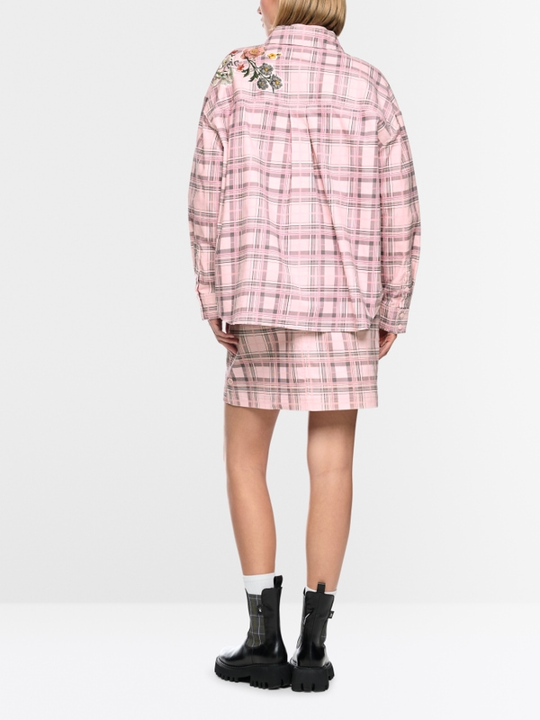 Corduroy blouse with checked design and flowers