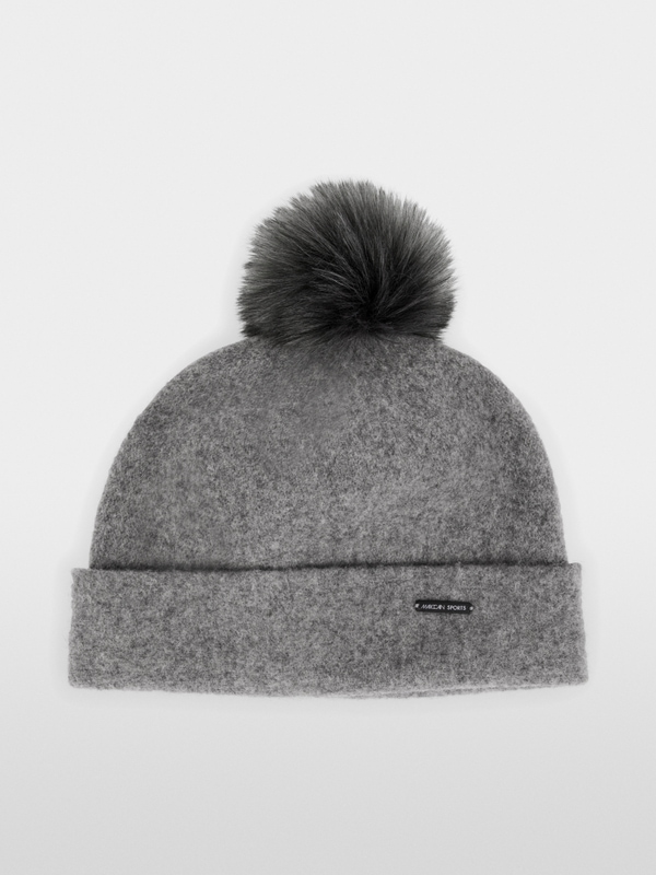 Felt hat with faux fur pom-pom