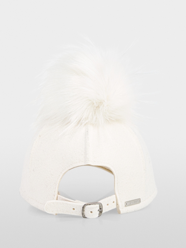 Wollen pet met pompon van imitatiebont