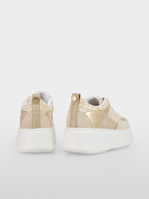 Platform sneakers with glitter and gold