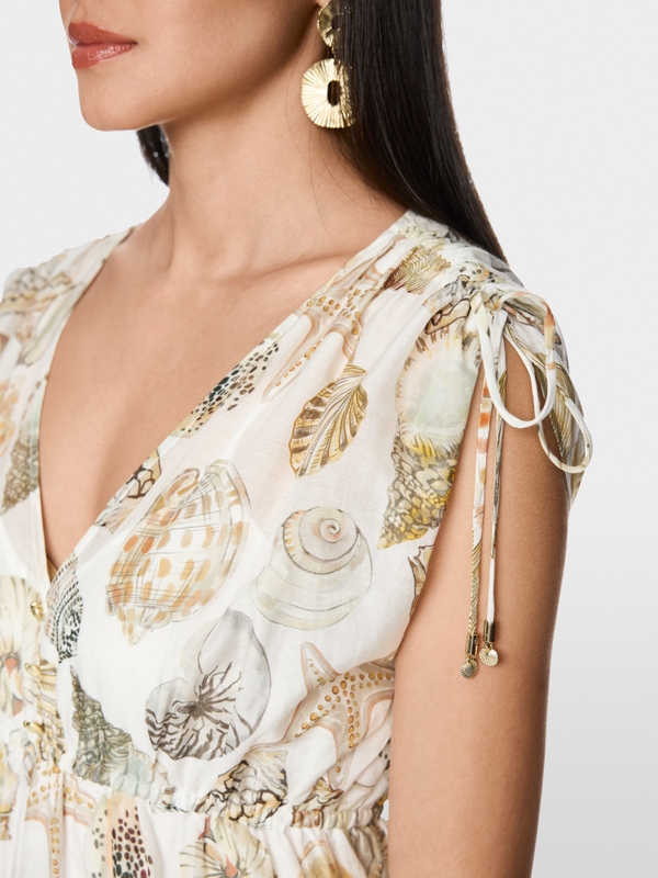 Mid-length dress in cotton and silk