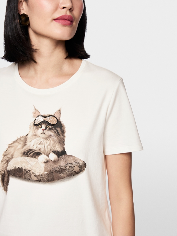 T-shirt à imprimé chat et détails
