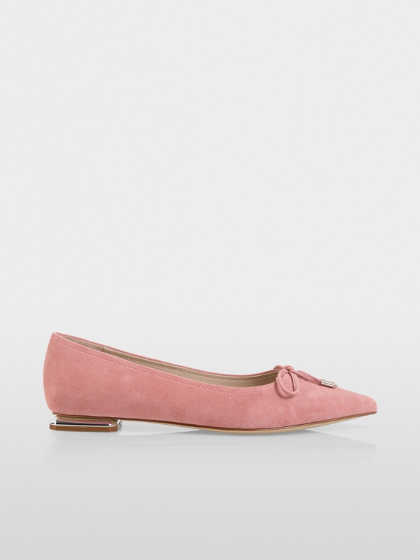 Pointed suede ballerina flats with bow