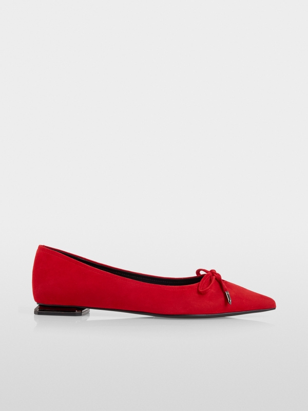 Pointed suede ballerina flats with bow