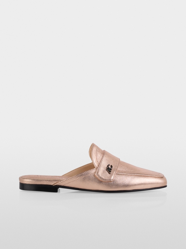Flat metallic leather loafers