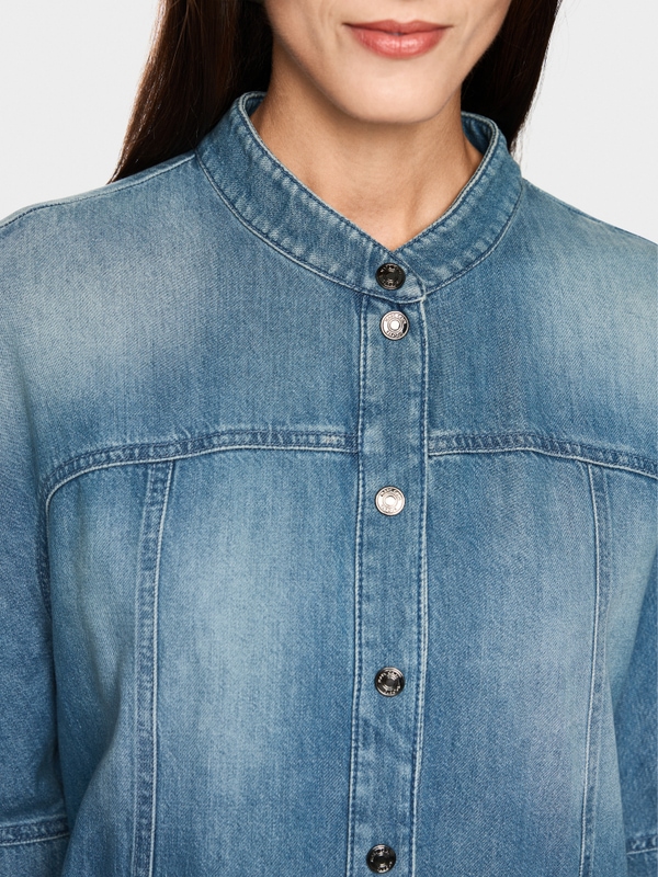 Denim mini dress with stand-up collar