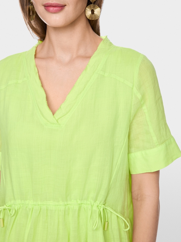 Robe à manches courtes en ramie avec franges