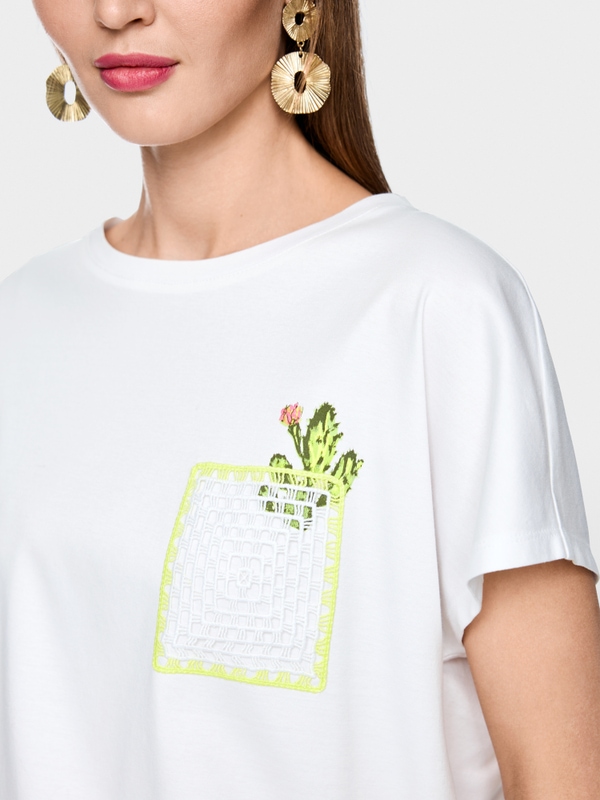 T-Shirt mit Kaktus-Print und Brusttasche | marc-cain.com/de