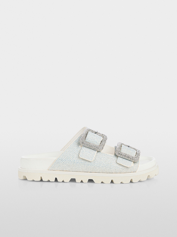 Strappy mules with hotfix stones