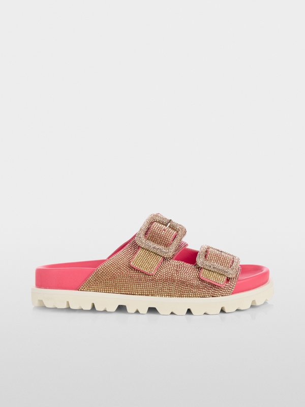 Strappy mules with hotfix stones