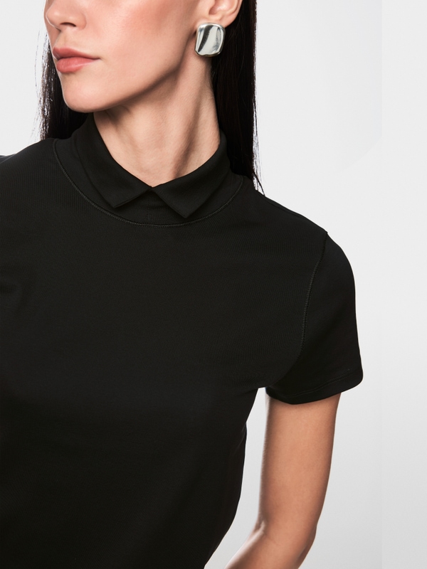 Stretch cotton shirt with raised collar