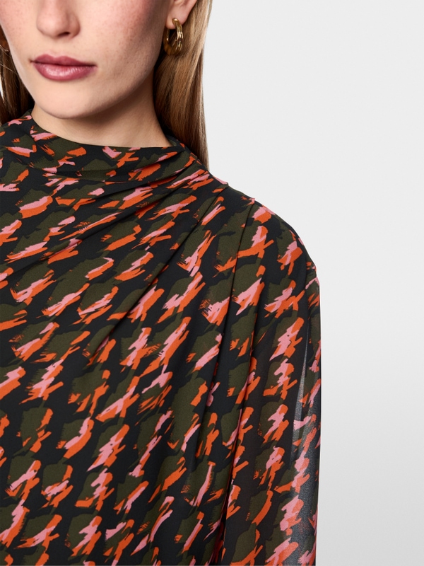 Printed dress with drawstring belt