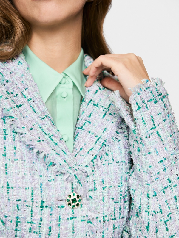Blazer with rhinestones and frayed hem