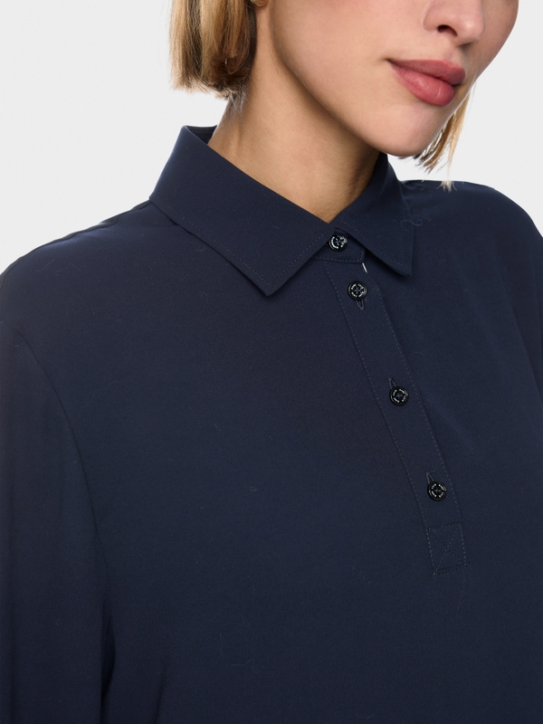 Blouse with polo collar and flounce