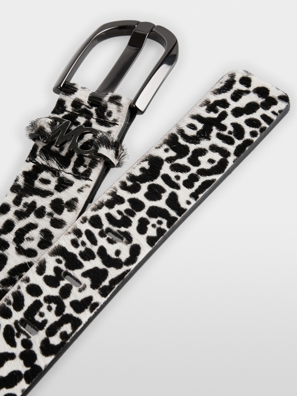 Leather belt with leopard print