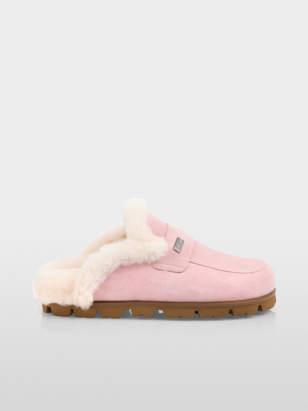 Suede slippers with lambskin lining