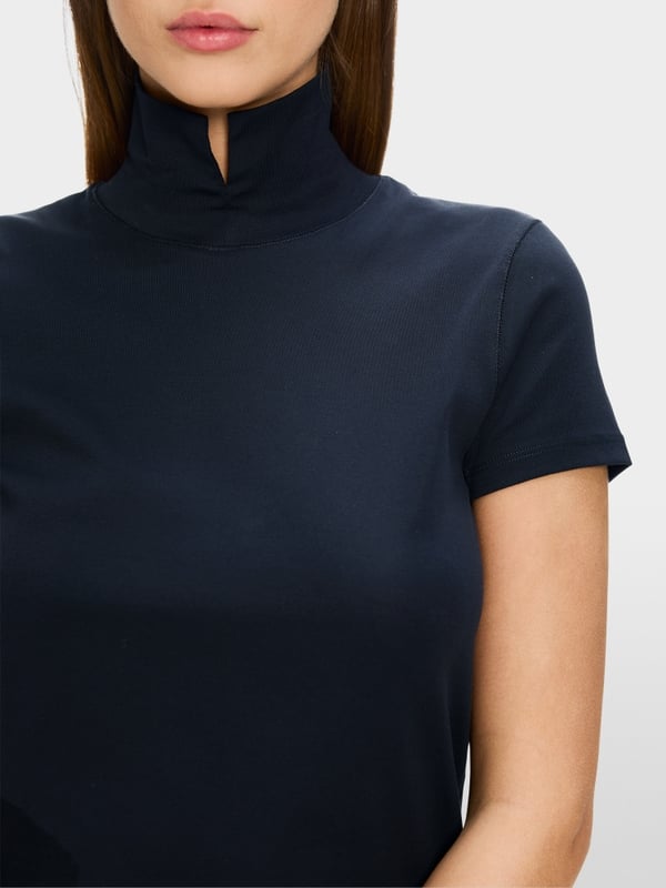 T-shirt with slit mock neck