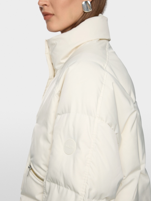 Quilted down jacket with knitted cuffs