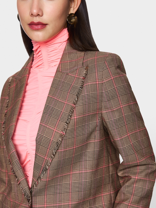 Blazer classique à carreaux avec franges