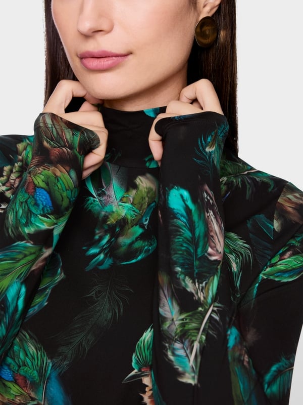 Stretch-Shirt mit Federn-Print