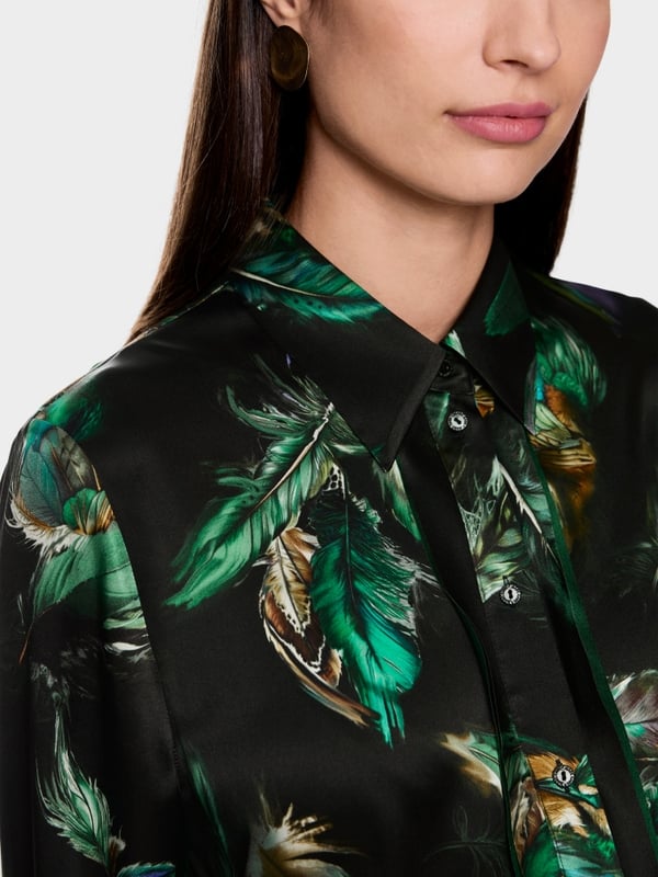 Seidenbluse mit Federnprint
