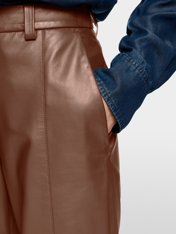 Leren broek WARRI met hoge taille