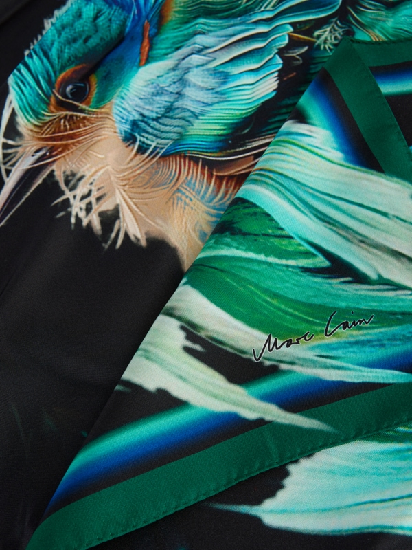 Silk scarf with mystical feather print