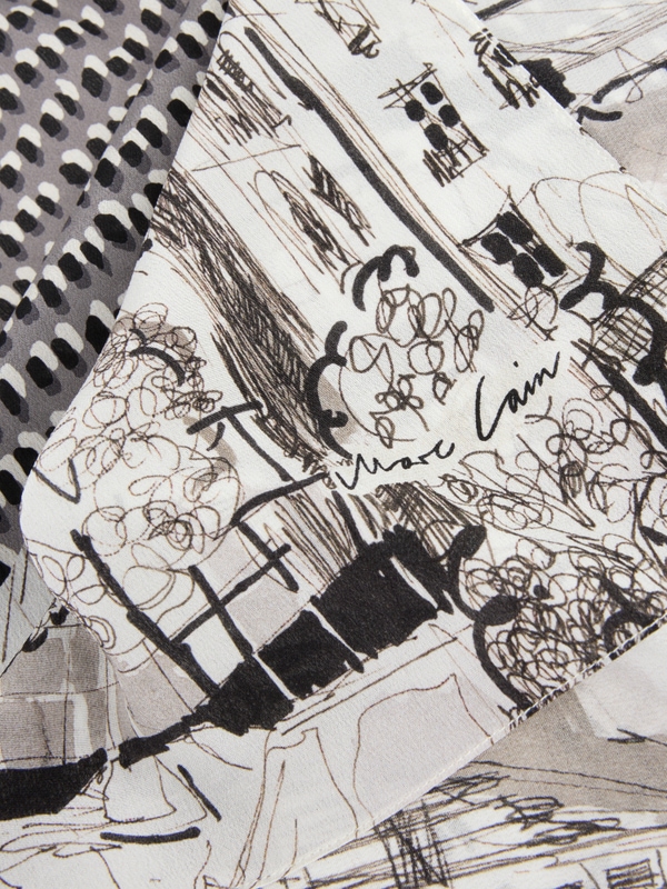 Écharpe en soie avec imprimé mixte