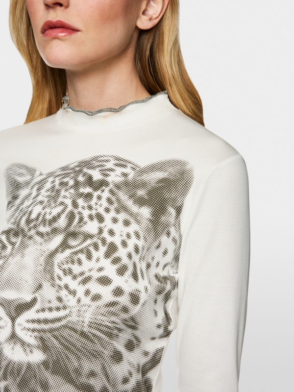 T-shirt en coton côtelé avec léopard