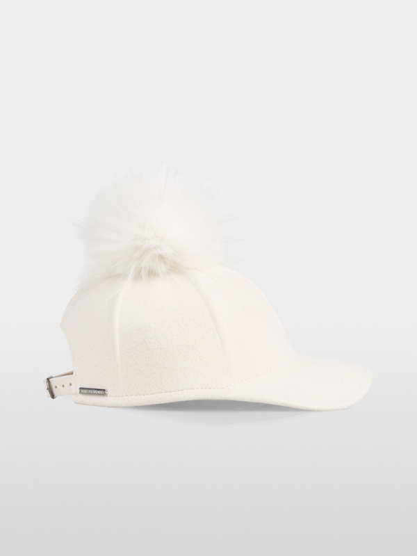 Wollen pet met pompon van imitatiebont