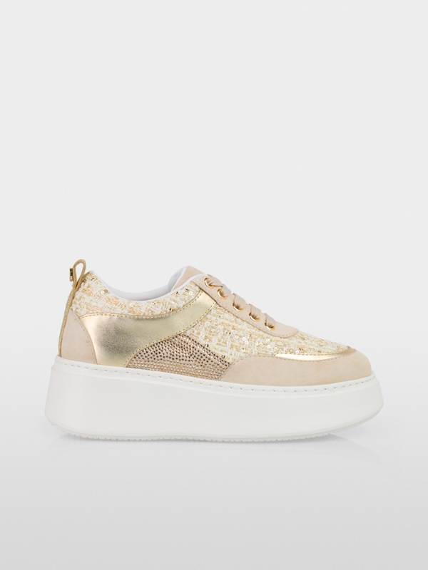 Platform sneakers with glitter and gold