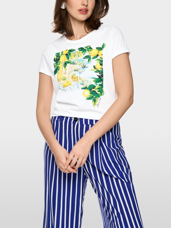Shirt with lemons and landscape print