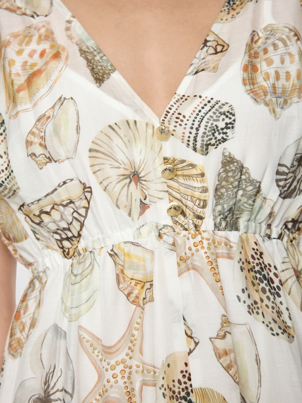 Mid-length dress in cotton and silk