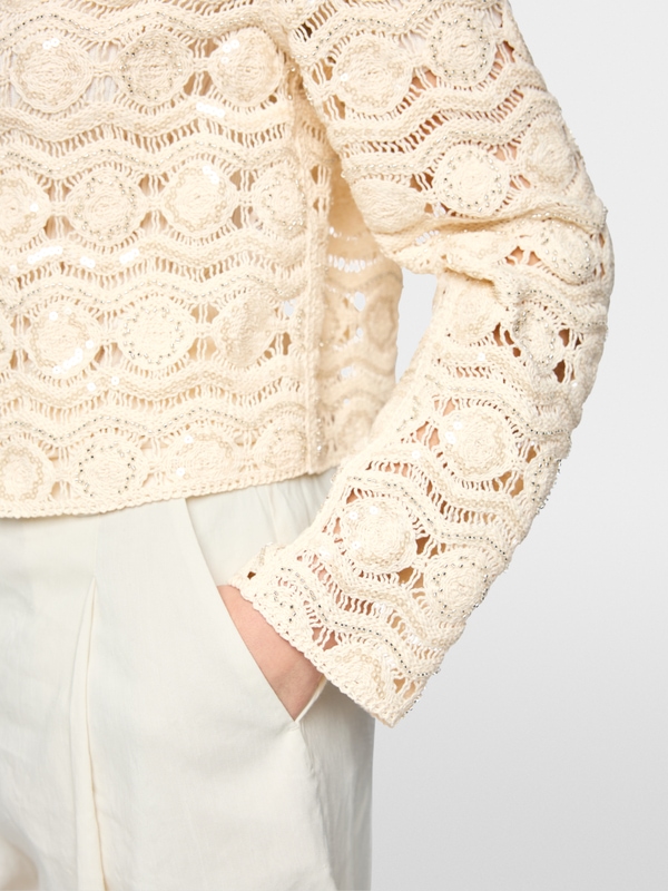 Openwork jacket with mini beads