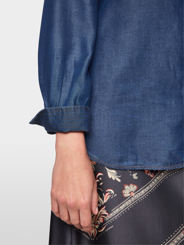 Bestickte Jeansbluse "Rethink Together"