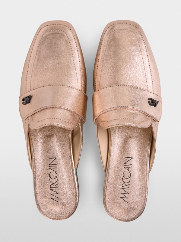 Flat metallic leather loafers