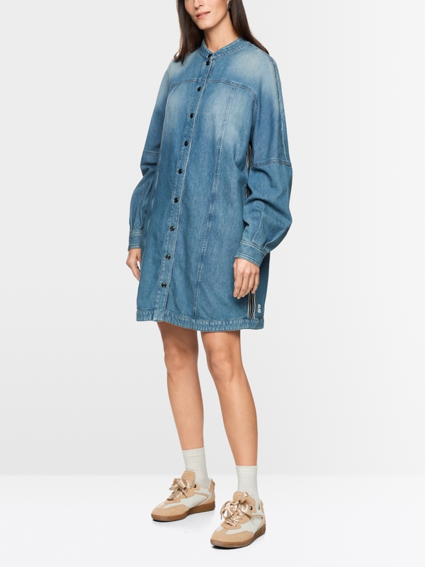 Denim mini dress with stand-up collar